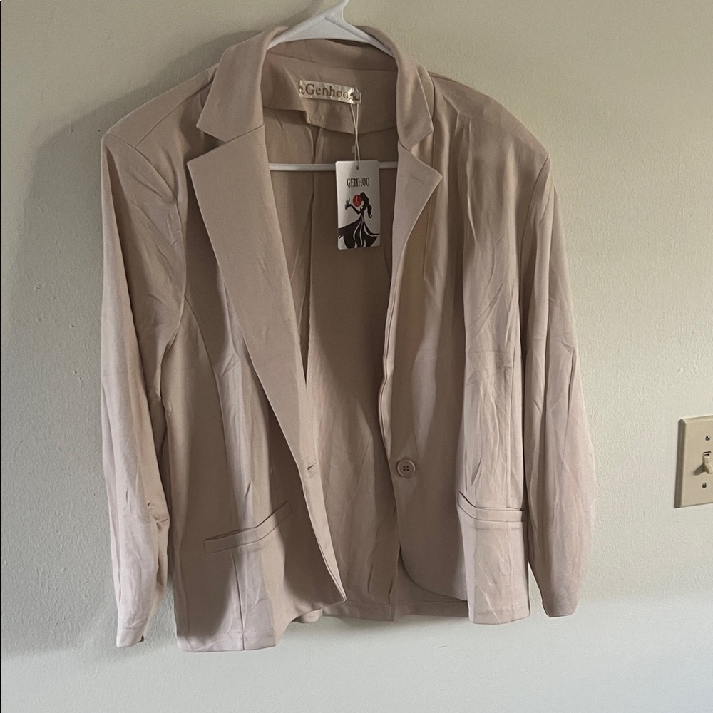 Chic Beige  Genhoo Blazer with Button Detail